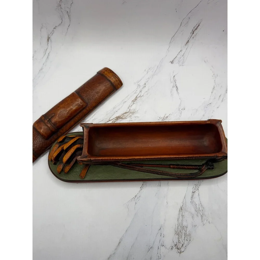 Vintage Golf Bag Trinket Box Desk Accessory Enesco Resin Brown